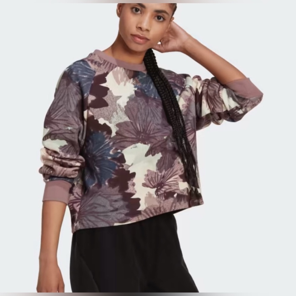 Adidas x Marimekko Floral Print Sweatshirt - Purple and Cream, Gray size Small